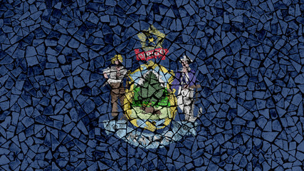 Mosaic Tiles Painting of Maine Flag, US State Background