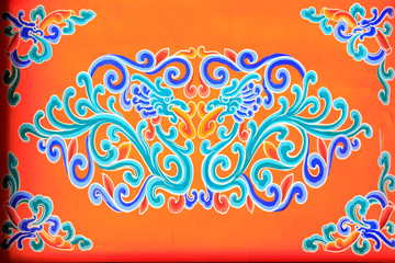 Coloured drawing or pattern texture in a temple