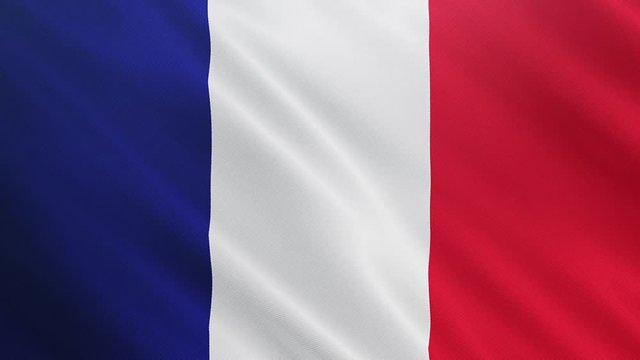 France flag is waving 3D animation. Symbol of European, French national on fabric cloth 3D rendering in full perspective.