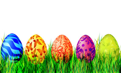 Illustration of easter eggs on green grass