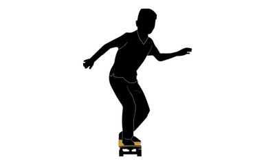 the young man's silhouette in action on a skateboard.