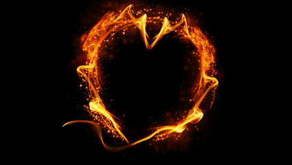 Fototapeta na wymiar Fire glowing hearts on isolated black background.Heart shape with copyspace. 