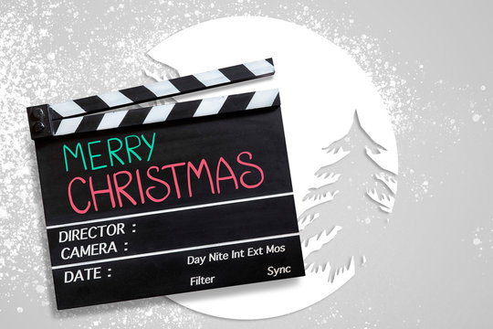 Merry Christmas, Coloured text title on film slate 