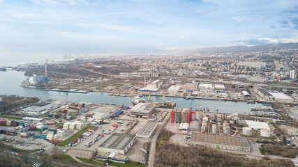 Aerial View  city, port . Drone Photography