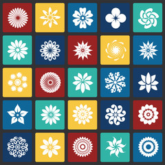 Flower icons set on color squares background for graphic and web design, Modern simple vector sign. Internet concept. Trendy symbol for website design web button or mobile app