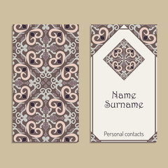 Vector business card template. Portuguese, Moroccan, Azulejo, Arabic, asian ornaments