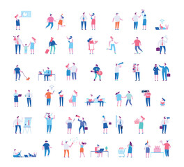 Different people characters big vector set. Flat vector illustration isolated on white.