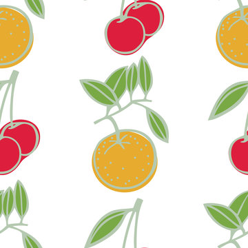 Sweet tangerines and cherries Seamless pattern