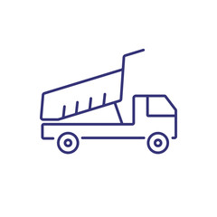 Truck line icon. Dump, lorry, heavy machine. Construction concept. Can be used for topics like site, equipment, building, shipping