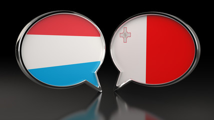 Obraz premium Luxembourg and Malta flags with Speech Bubbles. 3D illustration