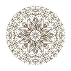 brown isolated arabesque mandala with leaves