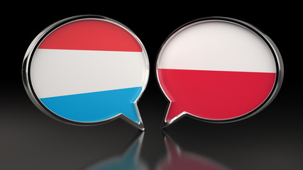 Obraz premium Luxembourg and Poland flags with Speech Bubbles. 3D illustration