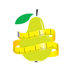 illustration of measuring tape around fresh pear. Diet concept. Vector illustration
