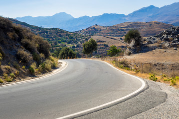 The road along the mountains in Crete