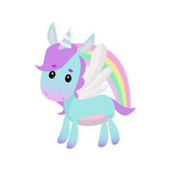 Cute little unicorn and rainbow. Fairytale concept. Vector illustration can be used for topics like holiday, magic, fantasy