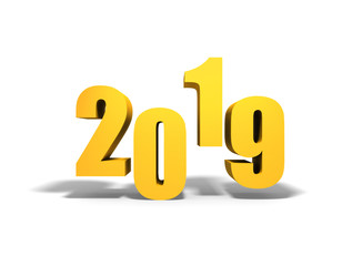 2019 New Year. Golden Text with shadow. 3D rendering