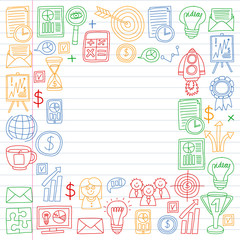 Fototapeta na wymiar Vector set of bussines icons in doodle style. colorful gradient on a piece of paper in line.