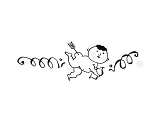 Cupid with a shot in the ass. Cupid got an arrow in his ass.