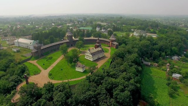 aerial view of baturin fortress, Citadel of Baturin Fortress on river Seim, wooden fortifications, Baturin Fortress - Fortress in Baturin, Ukraine, 