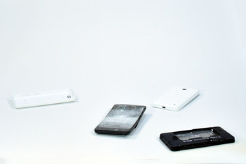 Cell phone with the screen broken by a hammer