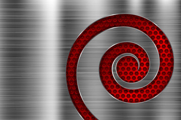 Brushed metal texture with red spiral perforation