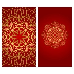 Vintage cards with Floral mandala pattern. Vector template. The front and rear side