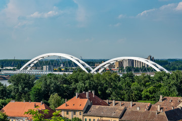 Novi Sad, Serbia - May 27, 2018: Zezelj bridge over Danube in Novi Sad 