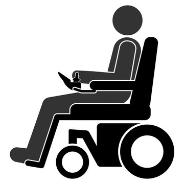 gz237 GrafikZeichnung - german - Elektrorollstuhl / elektrischer Rollstuhl mit Person (Schlaganfall/ L&auml;hmung) - english - electric wheelchair with person - simple template - square - xxl g6923