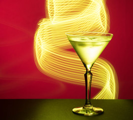 martini glass, red background