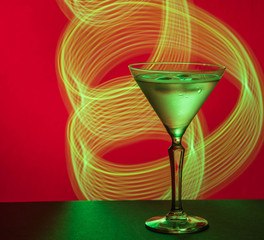 martini glass, red background