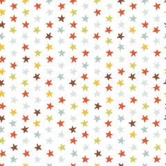Seamless vector pattern with colored stars of equal size on white background. Childish background for postcards, wallpaper, papers, textiles, bed linen, tissue 1.1