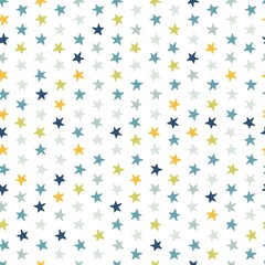 Seamless vector pattern with colored stars of equal size on white background. Childish background for postcards, wallpaper, papers, textiles, bed linen, tissue 2.1