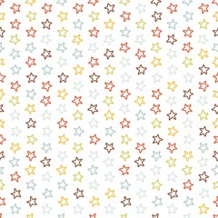 Seamless vector pattern with contour colored stars of equal size on white background. Childish background for postcards, wallpaper, papers, textiles, bed linen, tissue 1.1