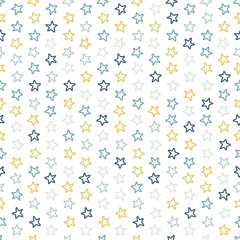Seamless vector pattern with contour colored stars of equal size on white background. Childish background for postcards, wallpaper, papers, textiles, bed linen, tissue 2.1