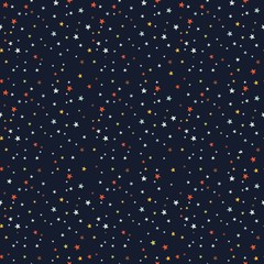 Seamless vector pattern with colored stars of various sizes on dark background. Childish background for postcards, wallpaper, papers, textiles, bed linen, tissue 1.1