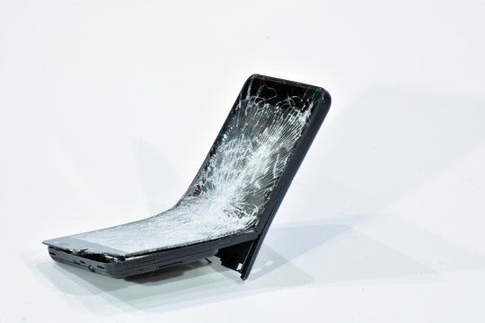 Cell phone with the screen broken by a hammer