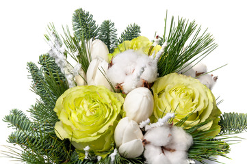 Elite bouquet of beautiful luxury flowers in the Christmas style, close-up
