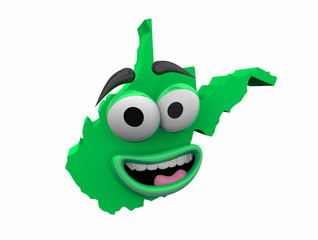 West Virginia State Map Eyes Mouth Funny Cartoon Face 3d Illustration