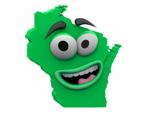 recommend clip art: Wisconsin State Map Eyes Mouth Funny Cartoon Face 3d Illustration