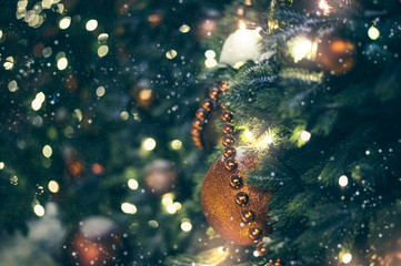 Christmas tree background golden toy