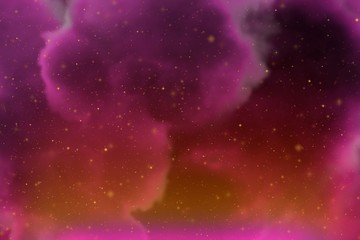 Abstract dynamic fantasy pink space and stars colorful background with sparks and clouds