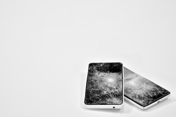 Cell phone with the screen broken by a hammer