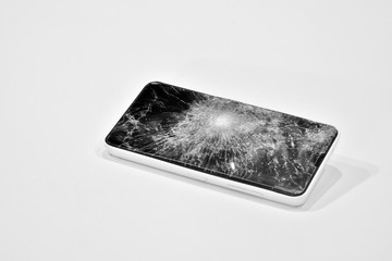 Cell phone with the screen broken by a hammer