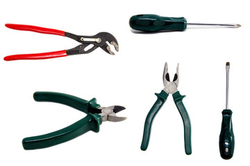 set of industrial tools on white background