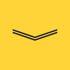 Two Linear wide arrows down. Thin line icon for website design and app development. Arrow shows direction. Editable stroke. Vector illustration isolated on yellow background.