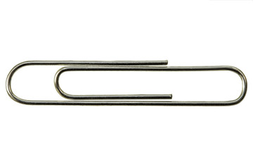 one metal paper clip on white background. silver paper clip isolated on white background