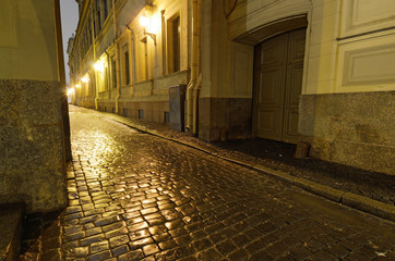 Cobblestone pavement in the city.