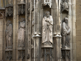Close up view of the sculpture at the entrance of Aix Cathedral