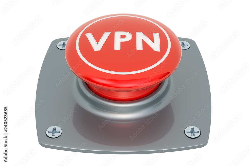 Poster vpn push button, 3d rendering