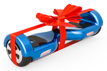 Self-balancing scooter with bow and ribbon, gift concept. 3D rendering